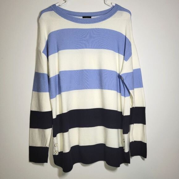Talbots Blue Button Striped Sweater XLP XL Petite - Picture 2 of 9